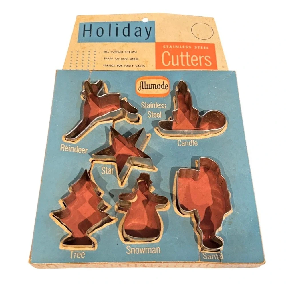 Vintage Alumode Holiday Stainless Steel Cookie Cutters Set 6 Reindeer Star Santa